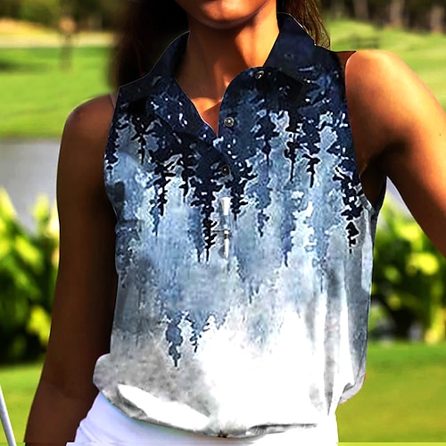 

Mulheres Camisa polo de caminhada Camisa de golfe Pólo de botões Respirável Secagem Rápida Pavio Humido Sem Manga Vestuário de golfe Roupas de golfe Normal Estampado Verão Tênis Golfe Pickleball