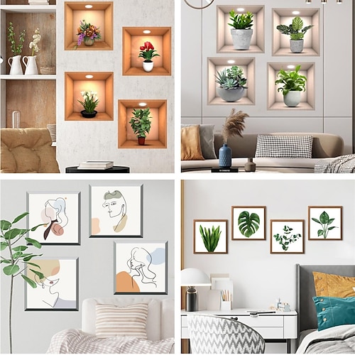 

4pcs Wall Stickers Creative Combination Potted Plant Illustrations Decorative Stickers Wall Stickers Self-adhesive Living Room Wall Stickers