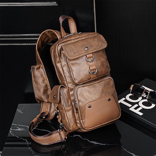 

Homens Bolsa crossbody Bolsa de ombro Bolsa Transversal Couro PU Ao ar livre Diário Botões Ziper Grande Capacidade Prova-de-Água Durável Côr Sólida Versão preta atualizada Versão atualizada Khaki