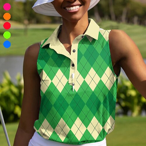 

Mujer Camisas de polo ropa de golf Transpirable Secado rápido Ligero Sin Mangas Camiseta Geometría Impreso Verano Tenis Golf pepinillo