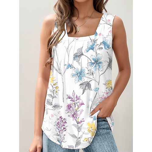 

Damen Tank Top Gelb Rosa Blau Blumen Bedruckt Ärmellos Casual Festtage Basic Quadratischer Ausschnitt Standard Blume S