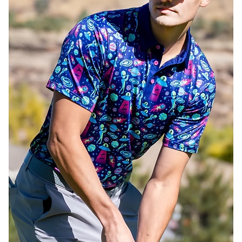 

Homens Camisa polo de caminhada Camisa de golfe roupas de golfe Respirável Secagem Rápida Macio Manga Curta Blusas Normal Estampado Verão Primavera Treino de Ginástica Golfe Badminton