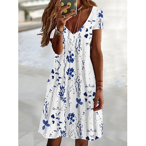 

Damen Lässiges Kleid Sommerkleid Kleid drucken Blatt Blumen Bedruckt V Ausschnitt Minikleid Aktiv Modisch Outdoor Täglich Kurzarm Regular Fit Gelb Hellgrün Wein Sommer Frühling S M L XL XXL