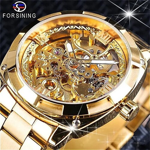 

FORSINING Hommes Montre Mécanique Luxe Grand Cadran Mode Affaires Squelette Remontage automatique Tourbillon Lumineux Alliage Suivre