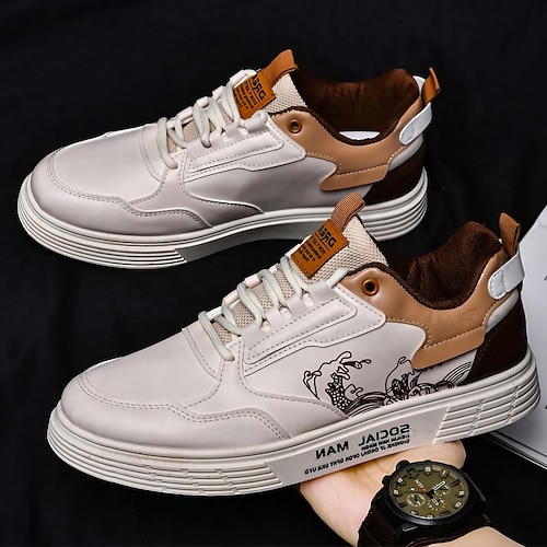 

Hombre Zapatillas de deporte Zapatos casuales de hombre Zapatos Confort Deportivo Vintage Casual Diario Fiesta y Noche Oficina y carrera Zapatos de Paseo Cuero Sintético Transpirable Blanco Marrón