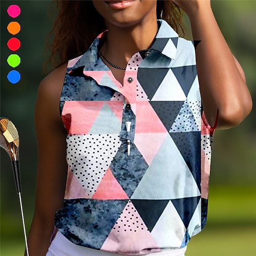 

Mulheres Camisa polo de caminhada vestuário de golfe roupas de golfe Respirável Secagem Rápida Leve Sem Manga Camiseta Blusas Geometria Estampado Verão Golfe