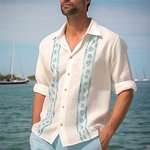 

Herren Hemd leinenhemd Blumen Grafik-Drucke Geometrie Umlegekragen Marineblau Königsblau Blau Khaki Beige Outdoor Strasse Langarm Bedruckt Bekleidung Leinen Modisch Strassenmode Designer Brautkleider