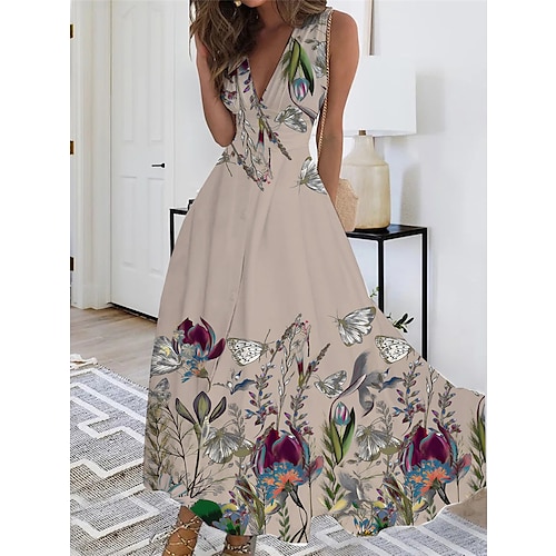 

Women's Casual Dress Swing Dress A Line Dress Floral Ombre Print V Neck Long Dress Maxi Dress Fashion Streetwear Outdoor Daily Half Sleeve Regular Fit Black Yellow Blue Summer Spring S M L XL XXL