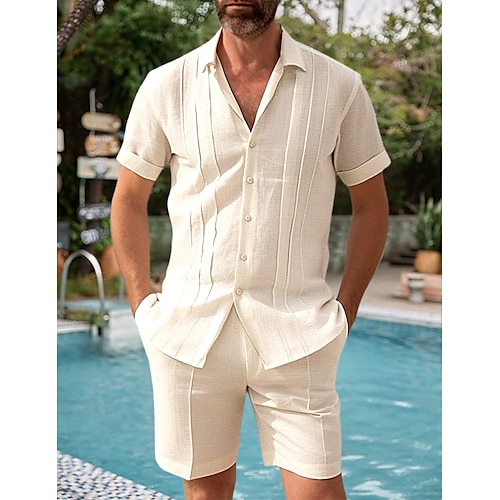 

Homme Chemise Col Cubain Chemise Lin Ensemble chemises Chemisette Chemise d'été Chemise de plage Noir Blanche Rose Claire Manche Courte Plein Revers Printemps été Hawaïen Vacances Vêtement Tenue 2