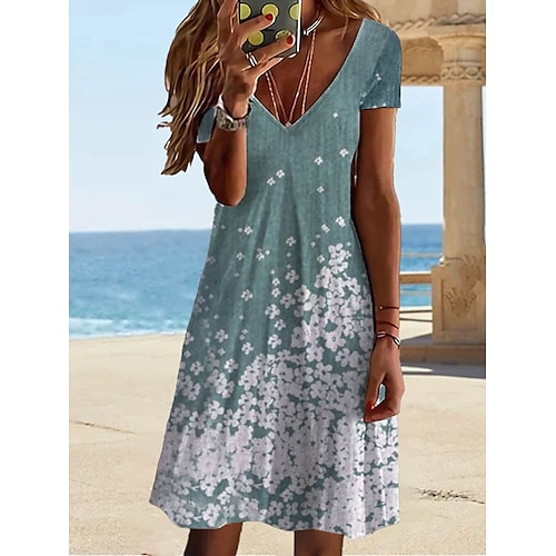 

Damen Lässiges Kleid A Linie Kleid Sommerkleid Blatt Blumen Bedruckt V Ausschnitt Minikleid Modisch Modern Täglich Festtage Kurzarm Regular Fit Weiß Grün Leicht Blau Sommer Frühling S M L XL XXL