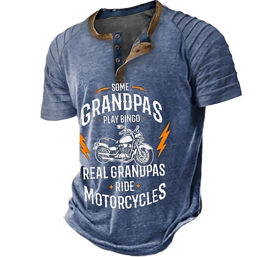 

день отца папа рубашки мотоцикл старинные мужские 3d рубашка на день рождения | коричневый летний хлопок | Хенли реглан с буквенным графическим принтом, одежда для улицы, повседневная одежда с