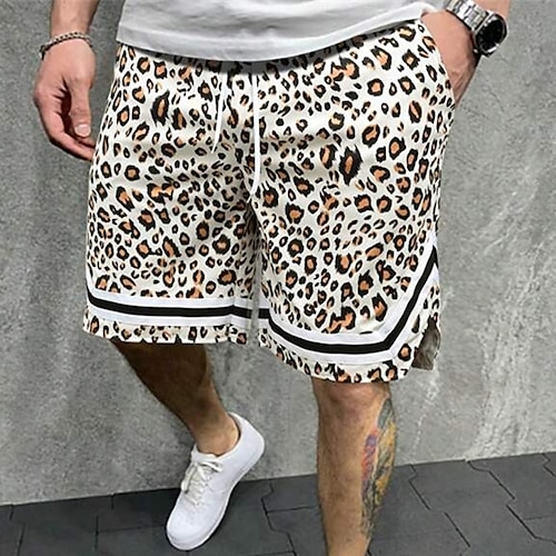 

Homens Calção Shorts de verão Shorts de praia Bolsos Com Cordão Cintura elástica Gráfico Leopardo Respirável Macio Curto Casual Diário Feriado Roupa de rua Havaiana Preto Branco Micro-Elástica