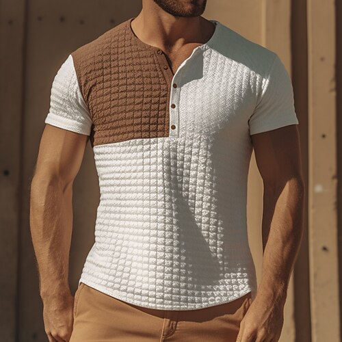 

Hombre Henley Shirt Camiseta superior Plano Henley Calle Vacaciones Mangas cortas Ropa Moda Básico