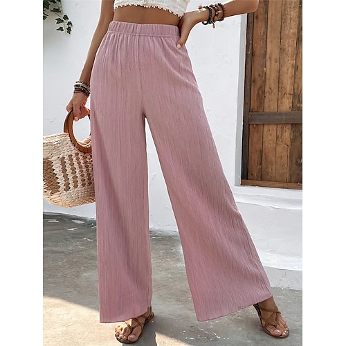 

Damen Breites Bein Hosen Hose Schwarz Rosa Dunkelmarine Hoher Taillenbund Strassenmode Brautkleider schlicht Komfort Urlaub Casual Wochenende Tasche In voller Länge Komfort Glatt S M L XL 2XL