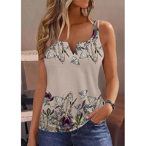 

Mujer Camiseta sin mangas Rosa Azul Piscina Verde Trébol Floral Bloque de color Estampado Sin Mangas Casual Festivos Básico Escote en Pico Regular Flor Mariposa S