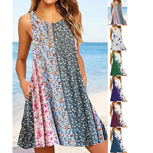 

Women's Casual Dress Tank Dress Summer Dress Graphic Floral Print Crew Neck Mini Dress Fashion Classic Daily Holiday Sleeveless Loose Fit Colourful White Red Summer Spring S M L XL XXL