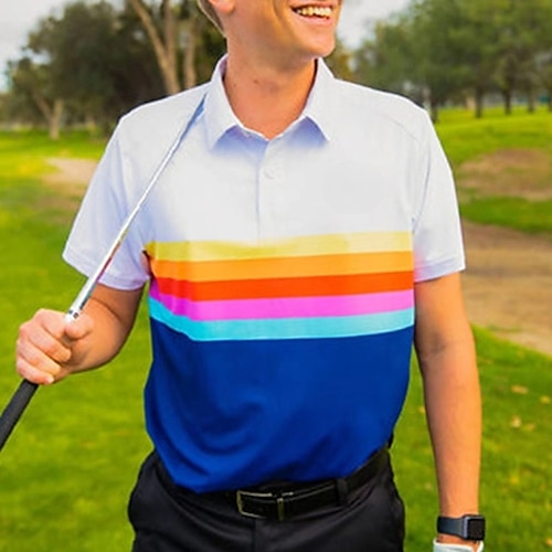

Homens Camisa polo de caminhada Camisa de golfe roupas de golfe Respirável Secagem Rápida Macio Manga Curta Blusas Normal Floral Riscas Verão Primavera Treino de Ginástica Golfe Badminton