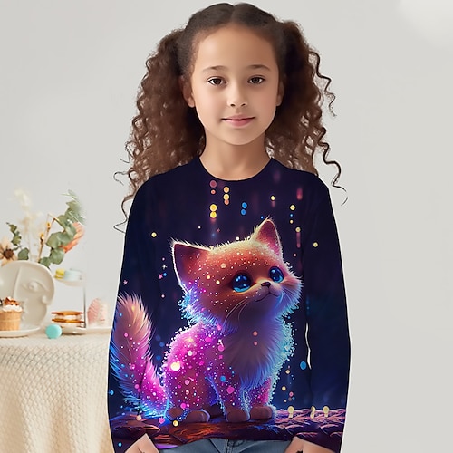 

Chica Camiseta Manga Larga Camiseta Graphic Caricatura Gato Impresión 3D Activo Moda Estilo lindo Poliéster Exterior Casual Diario Niños Cuello redondo 3-12 años Gráfico impreso en 3D Ajuste regular