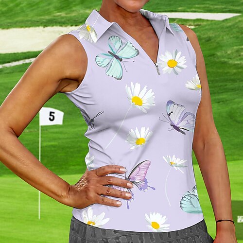 

Mujer Camisas de polo Camiseta de golf Transpirable Secado rápido Dispersor de humedad Sin Mangas Ropa de golf ropa de golf Ajuste regular Cremallera Floral Mariposa Verano Tenis Golf pepinillo
