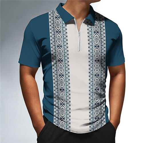 

Herren Zip Polo Revers-Polo Poloshirt Golfhemd Gestreift Stammes Grafik-Drucke Geometrie Umlegekragen Blau Braun Outdoor Strasse Kurze Ärmel Zip Bedruckt Bekleidung Modisch Designer Brautkleider