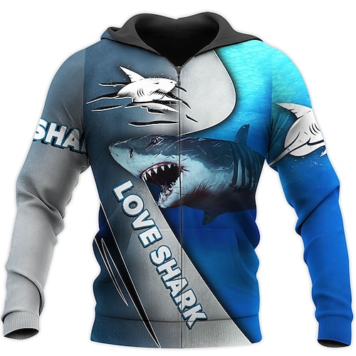 

Homens Full Zip Hoodie Jaqueta Azul Com Capuz Animal Estampas Abstratas Zíper Imprimir Desportos e Ar livre Diário Esportes Impressão 3D Roupa de rua Designer Casual Primavera Outono Roupa Moletons