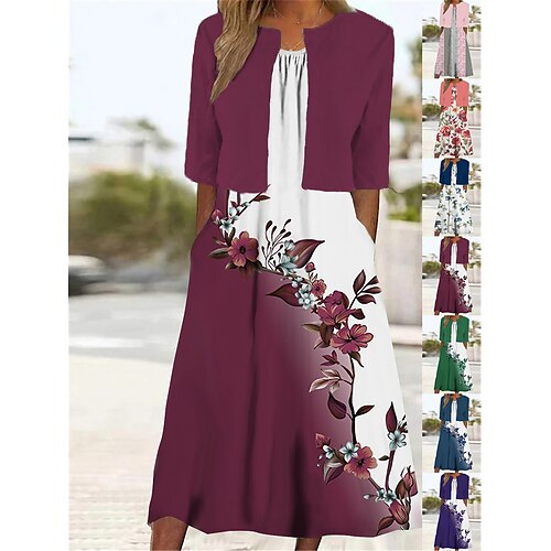 

Mujer Conjunto de vestido de dos piezas Vestido informal Vestido de raso Diario Noche Moda Ropa de calle Bolsillo Estampado Vestido Midi Cuello Barco Media Manga Floral Ombre Holgado Rosa Gris Oscuro