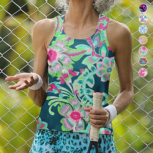 

Mulheres Camisa de tênis Regata Tênis Respirável Secagem Rápida Macio Sem Manga Blusas Normal Floral Flamingo Riscas Verão Primavera Tênis Golfe Badminton