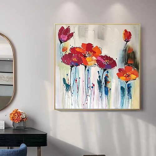 

Colorful Flower Oil Painting Handmade Original Palette Knife White Paintings on Canvas Wall Art Pictures Home Decor (No Frame)