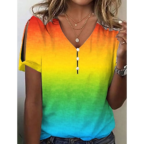 

Damen T Shirt Rosa Rote Blau Graphic Taste Ausgeschnitten Kurzarm Täglich Wochenende Basic V Ausschnitt Standard Farbe S