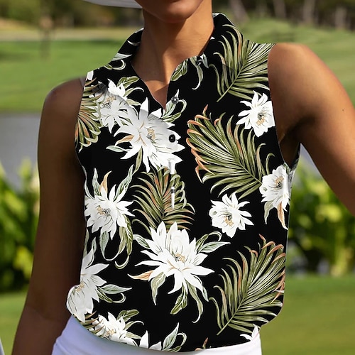 

Femme T-shirt POLO Chemise de golf vêtements de golf Respirable Séchage rapide Doux Sans Manches Top Standard Floral Eté Printemps Le golf Badminton