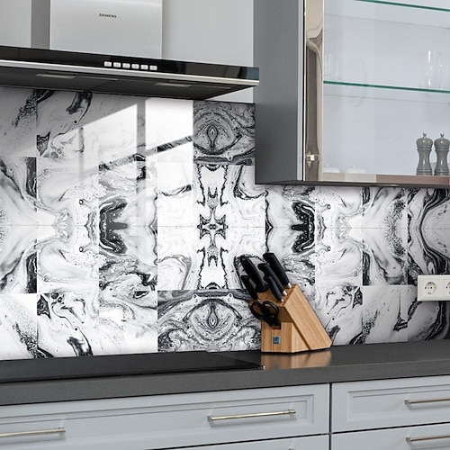 

10 pièces panneau mural en marbre auto-adhésif carrelage autocollant peler et coller papier peint pour la décoration intérieure cuisine salle étanche auto-adhésif décoration murale