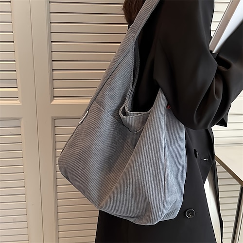 

Bolso de mano de pana a la moda, bolso de mano informal de color sólido, bolso de hombro grande para mujer para el trabajo escuela