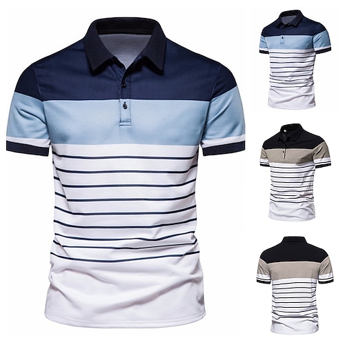 

Homme POLO T Shirt golf Casual du quotidien Col Classique Manche Courte Mode Rayé Bouton devant Standard Rose Claire Noir bleu marine POLO