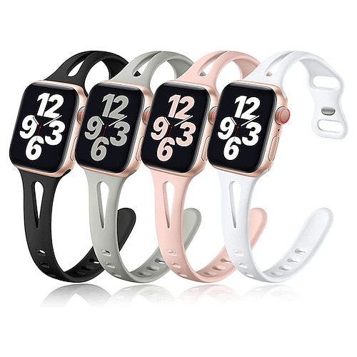 

4 Pack Sport Band Compatible with Apple Watch band 38mm 40mm 41mm 42mm 44mm 45mm 49mm Women Elastic Silicone Strap Replacement Wristband for iwatch Series Ultra 8 7 SE 6 5 4 3 2 1