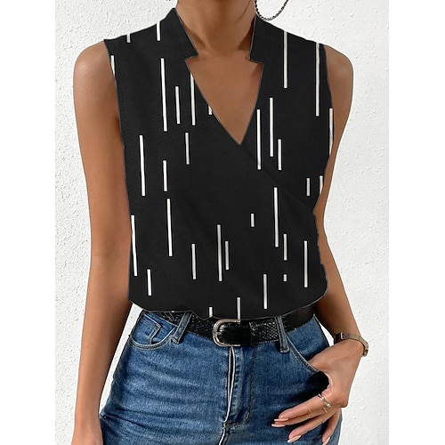 

Damen Tank Top Schwarz Grün Gestreift Bedruckt Ärmellos Casual Basic V Ausschnitt Standard S