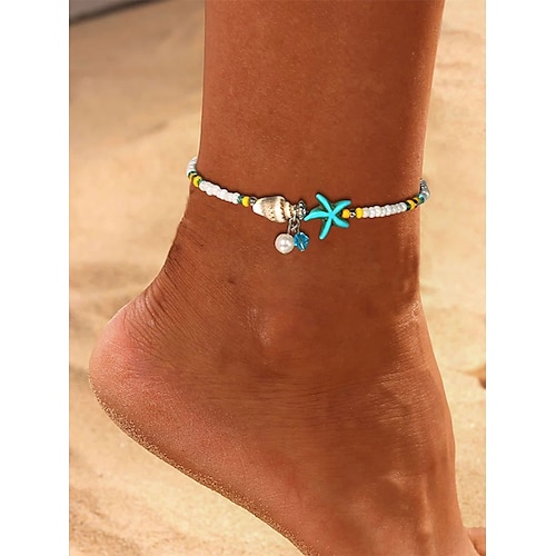 

Women's Anklet Ocean Seashell Anklet Turquoise Starfish Ankle Bracelet Pearls Foot Chain Jewelry for Women and Girls