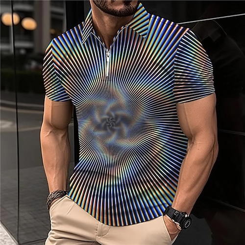 

Homens Polo com zíper pólo de lapela Camiseta Polo Camisa de golfe 3D impressão Estampas Abstratas Aberto para a Lateral Preto Amarelo Azul Roxo Verde Ao ar livre Rua Manga Curta Zíper Imprimir Roupa