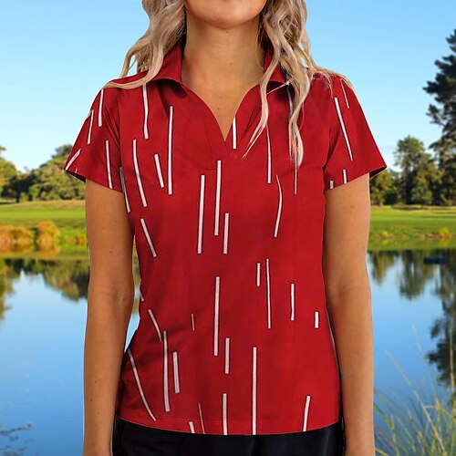 

Femme T-shirt POLO Chemise de golf Respirable Séchage rapide Evacuation de l'humidité Manche Courte Vêtements de golf Top Standard Col en V Rayure Eté Tennis Le golf Pickleball