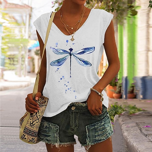 

Women's Tank Top White Pink Gray Animal Print Sleeveless Casual Basic V Neck Regular S