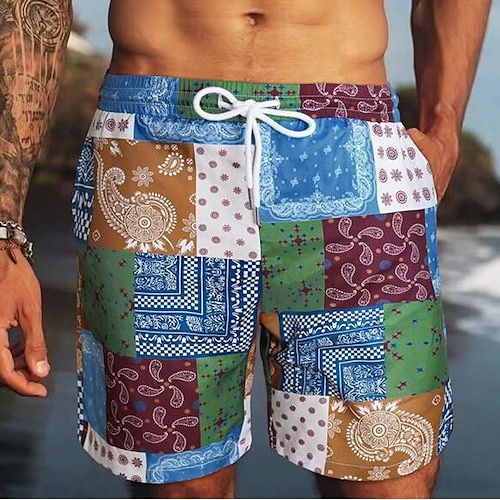 

Men's Shorts Summer Shorts Beach Shorts Drawstring Elastic Waist 3D Print Graphic Paisley Breathable Soft Short Casual Daily Holiday Streetwear Hawaiian Blue Micro-elastic