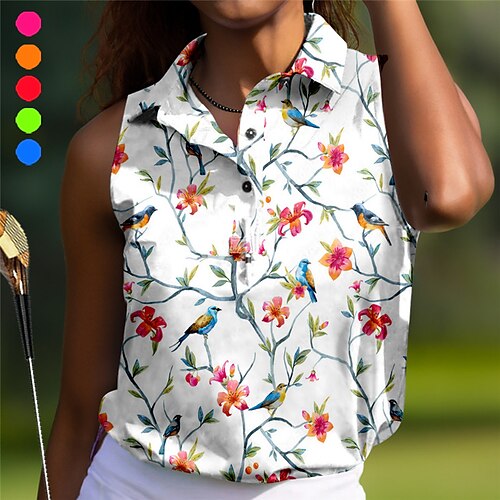 

Women's Polo Shirt Golf Shirt Button Up Polo Breathable Quick Dry Moisture Wicking Sleeveless Golf Apparel Golf Clothes Regular Fit Floral Summer Tennis Golf Pickleball