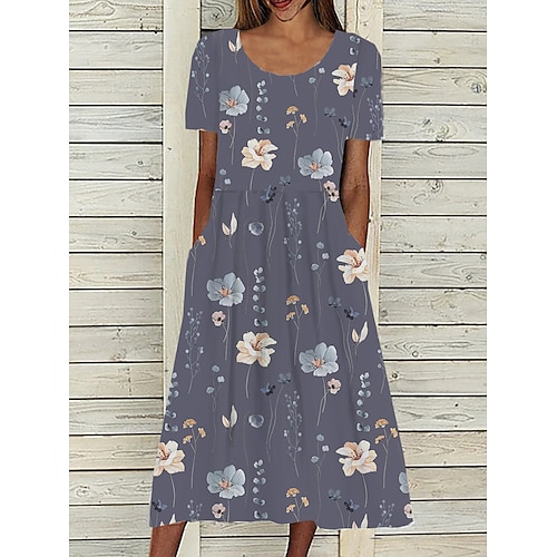 

Mujer Vestimenta casual Vestido de verano Vestido Estampado Floral Bolsillo Estampado Cuello Barco Vestido Midi Moda Ropa de calle Exterior Diario Manga Corta Holgado Blanco Azul Piscina Caqui Verano