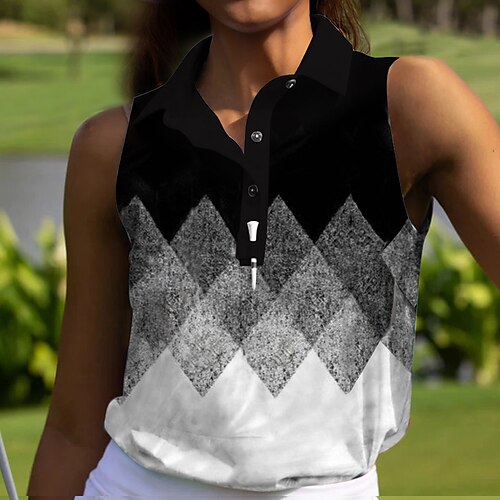 

Mulheres Camisa polo de caminhada Camisa de golfe Pólo de botões Respirável Secagem Rápida Pavio Humido Sem Manga Vestuário de golfe Roupas de golfe Normal Geometria Verão Tênis Golfe Pickleball