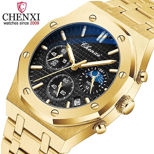 chenxi luksus quartz ur til mænd royal rustfrit stål vandtæt kronograf sport business casual mandlig quartz armbåndsur herre lysende ure