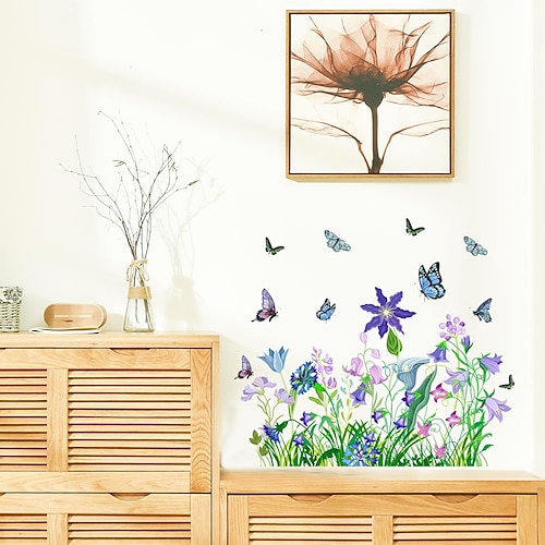 

adesivos de parede de borboleta de flor roxa de plantas verdes um conjunto de flores decoração de casa removível sala de estar quarto sofá fundo estudo de parede adesivos de parede de quarto de