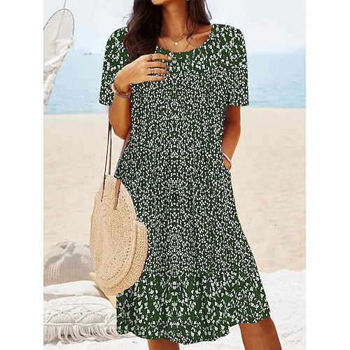 

Mujer Vestimenta casual Vestido de flores Vestido de verano Floral floral ditsy Bolsillo Estampado Cuello Barco Vestido Midi Activo Moda Exterior Diario Manga Corta Ajuste regular Vino Azul Piscina