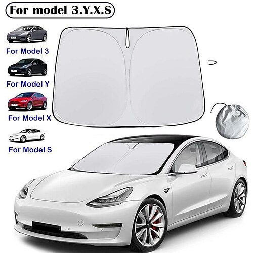 

1 pc Auto Sonnenschutz Windschutzscheibe Double-Layer-Design Haften Einfach zu installieren Für Tesla Windschutzscheibe PRIVATSPHÄRE Baby Sonne Stoff 14293 cm