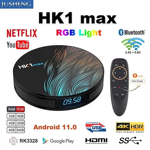 

Android 11.0 hk1max smart tv box 2.4g/5g wifi rk3318 quad core bt 4.0 ram 2gb 4gb16g /32g 64g google media player commande vocale youtube set top box support ip tv