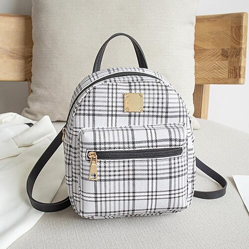 Mens Backpack Plaid Pu Business Office Backpack Student Schoolbag