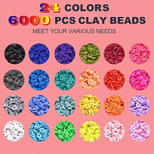 selliner 7200 Pcs Clay Beads,Clay Beads for Jewellery Making,Flat Beads  with Round Beads and Letter Beads for Bracelets Making,Polymer Cay Beads  for